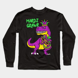 Mardi Grawr TRex Dino Toddler Kids Mardi Gras Boys Long Sleeve T-Shirt